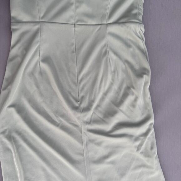 AZAZIE Deandra Stretch Mermaid Pleated Mesh Dress Dusty Sage A8 Long Slit Ruched - Picture 12 of 14